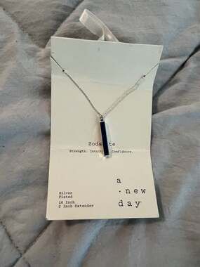 A New Day Silver Plated Sodalite Vertical Bar Pendant Necklace 16-18"